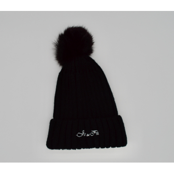 Ju Et Pa Knit Hat with Small Fur Pom Pom