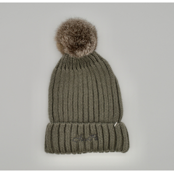 Ju Et Pa Knit Hat with Small Fur Pom Pom